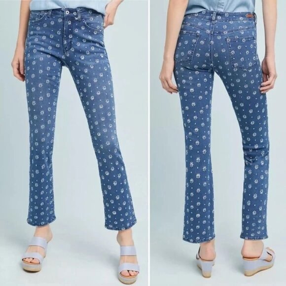 Anthropologie Pilcro Embroidered High-Rise Cropped Bootcut Jeans Sz 25 - Picture 1 of 15